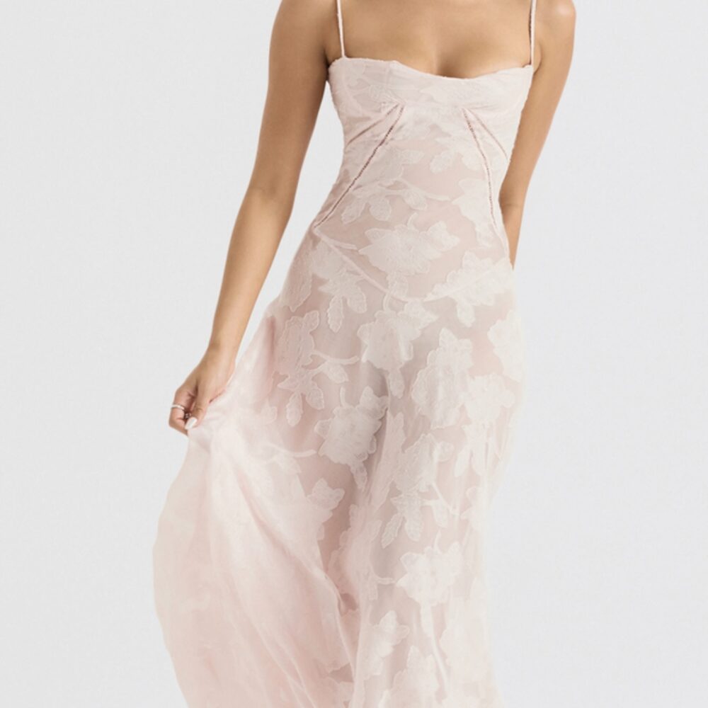 Seren Floral Lace Back Maxi Dress Soft Pink