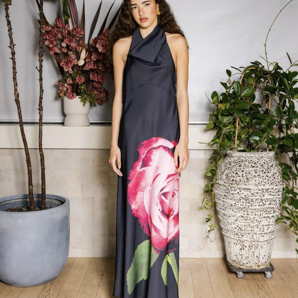 Cowl Slip Dress Black Rose