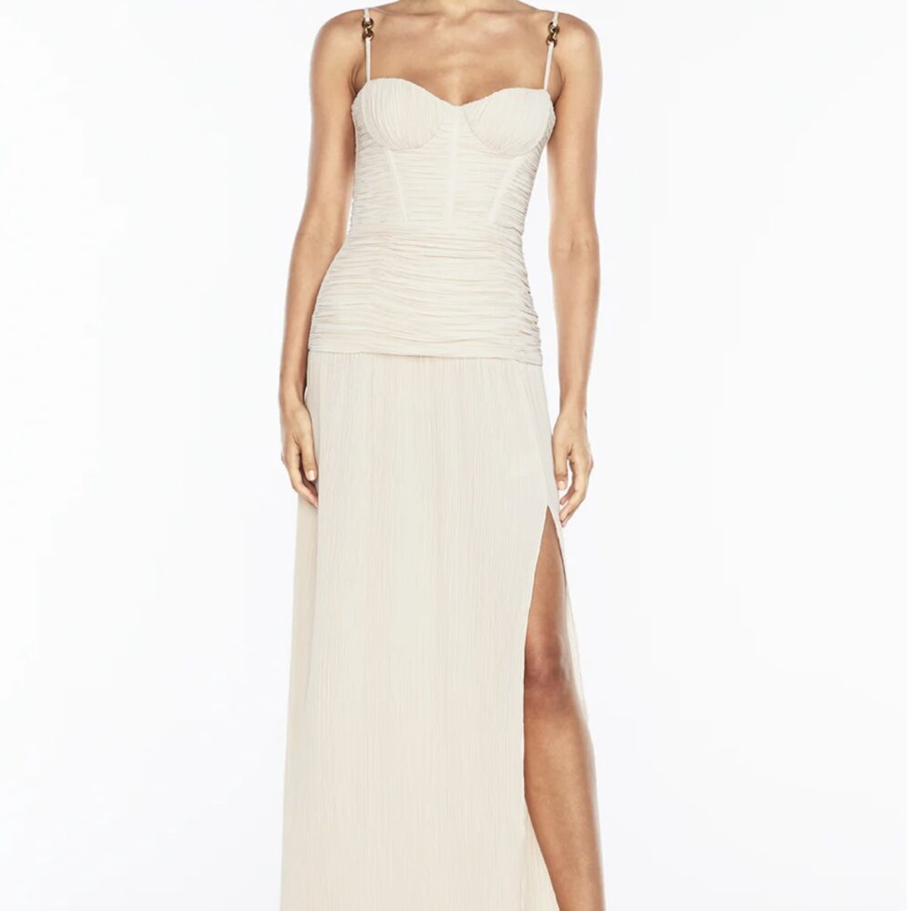 Double Time Pleat Dress in Nougat