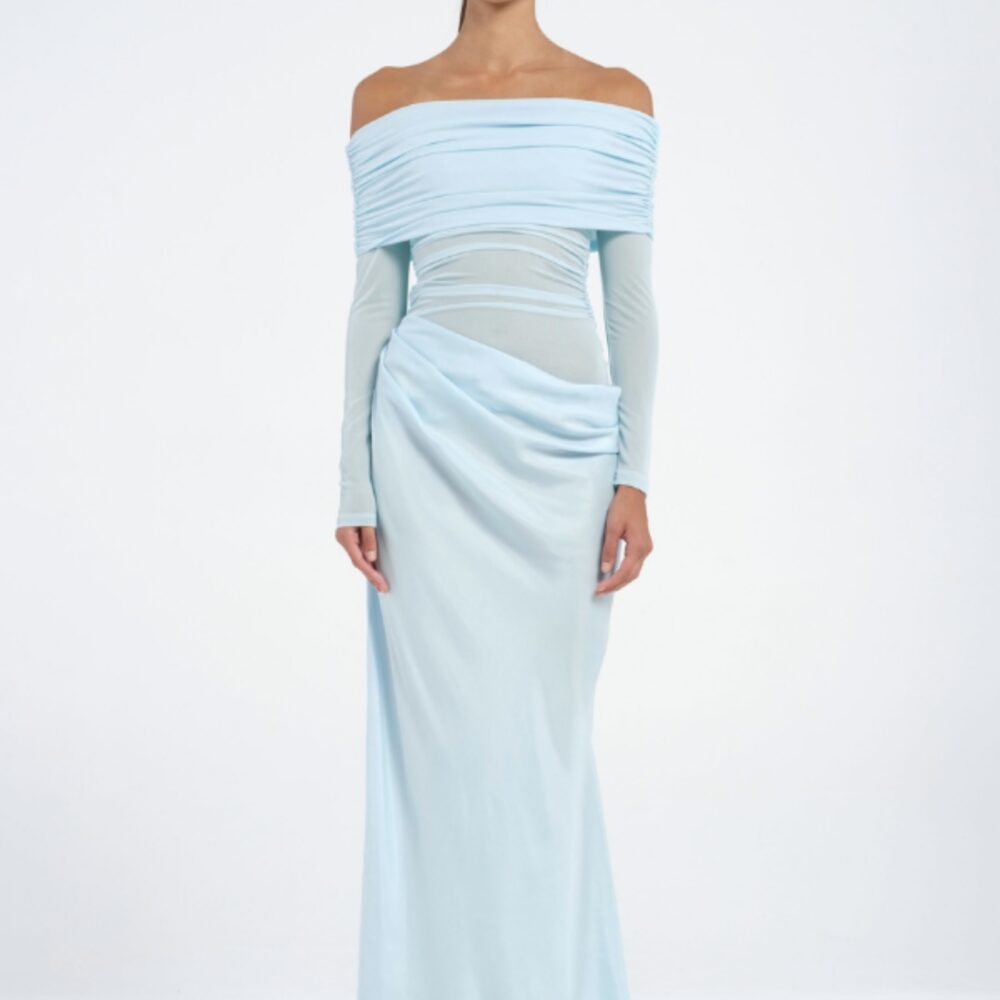Yasmin Off Shoulder Dress in Baby Blue