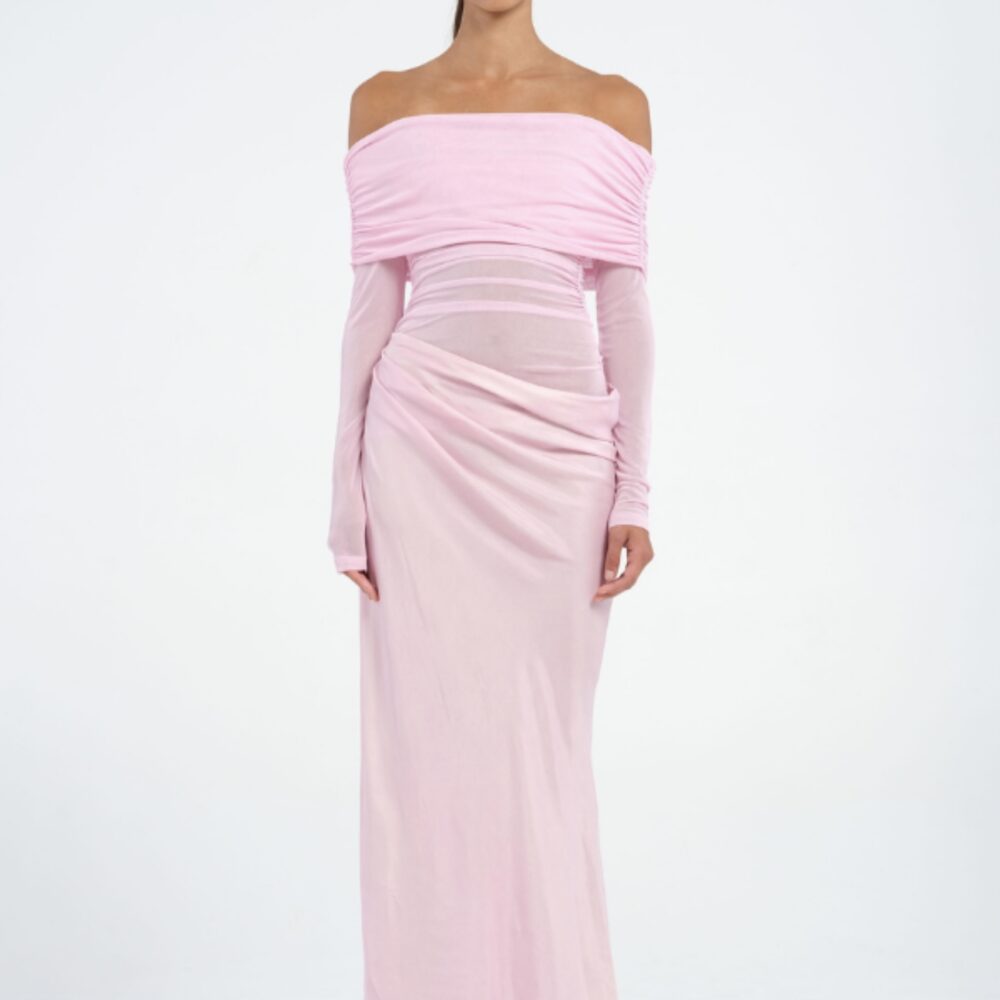 Yasmin Off Shoulder Dress in Baby Pink