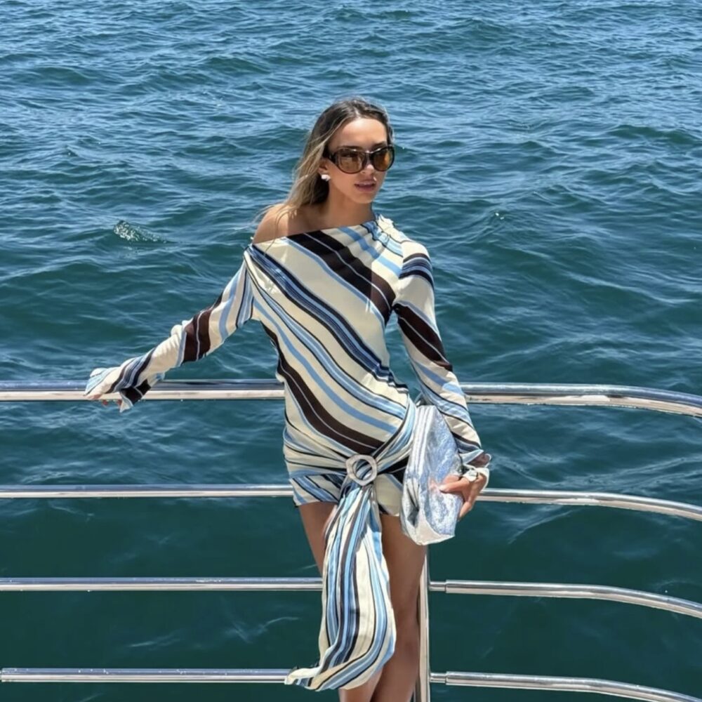 Elise Mini Dress in Ocean Stripe