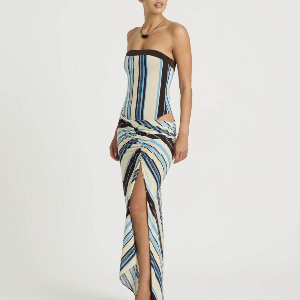 Rumi Strapless Maxi in Ocean Stripe