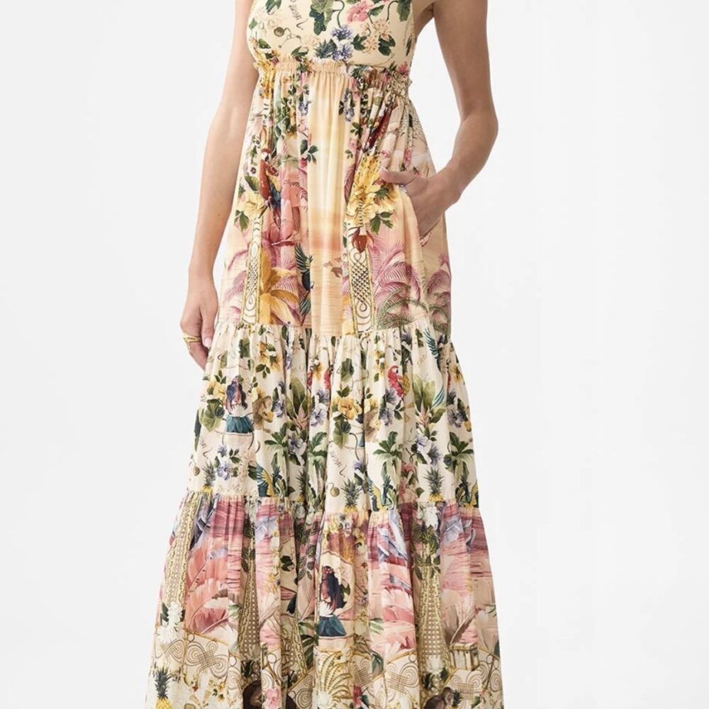 Camilla - White Lotus Long Dress With Jersey Bodice Sz M